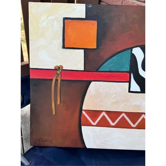 Abstract Geometric painting canvas western cow Leather 20 x 20  Donna Francis Wi - Picture 13 of 16
